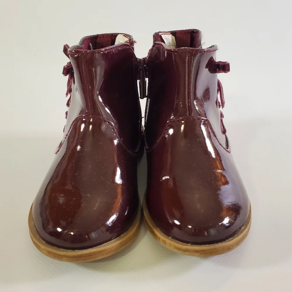 Gymboree Girls Faux Patent Leather Booties Deep Burgundy Size 6